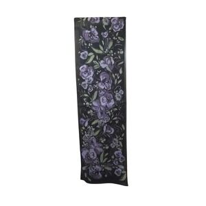 Ann Taylor Loft Scarf Black Purple Floral Sheer Polyester Oblong Rectangular